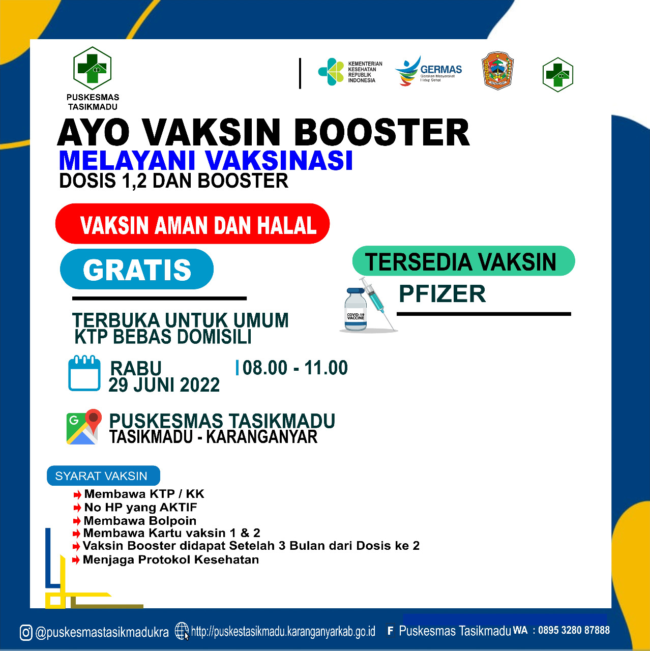 JADWAL VAKSINASI BOOSTER 29 JUNI 2022