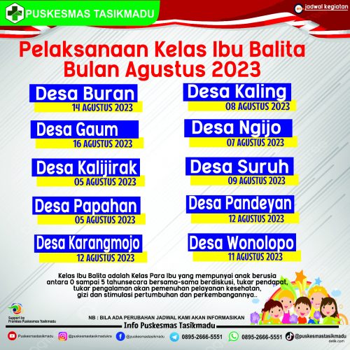 JADWAL KELAS BALITA BULAN AGUSTUS