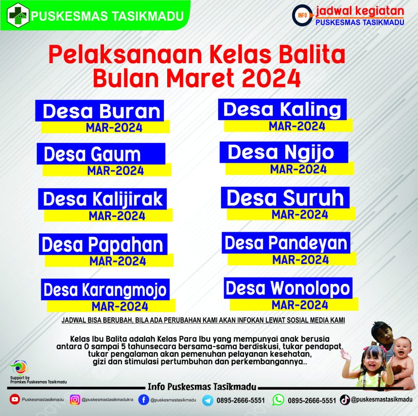 JADWAL KELAS BALITA BULAN MARET 2024