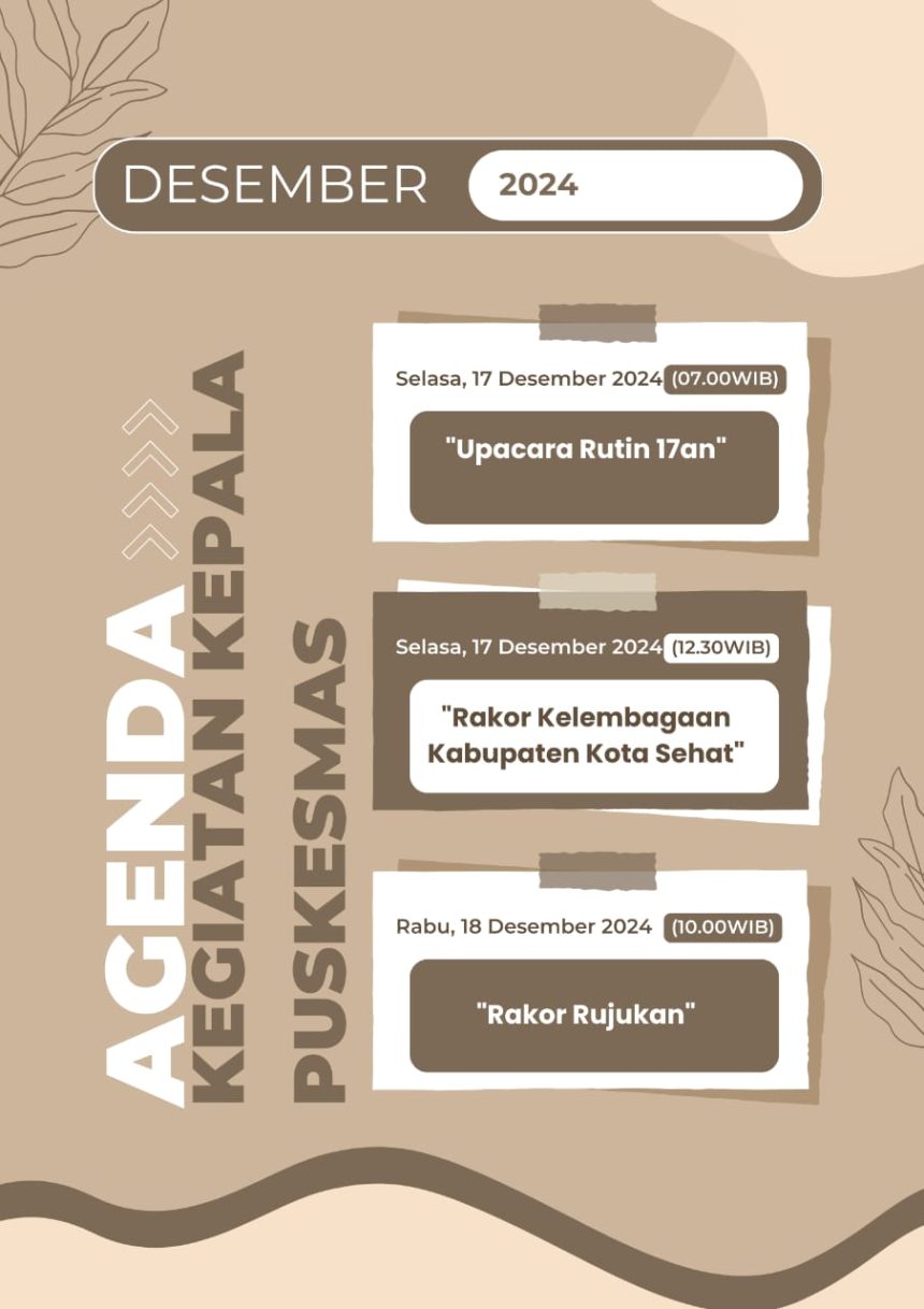 AGENDA KEGIATAN KEPALA PUSKESMAS